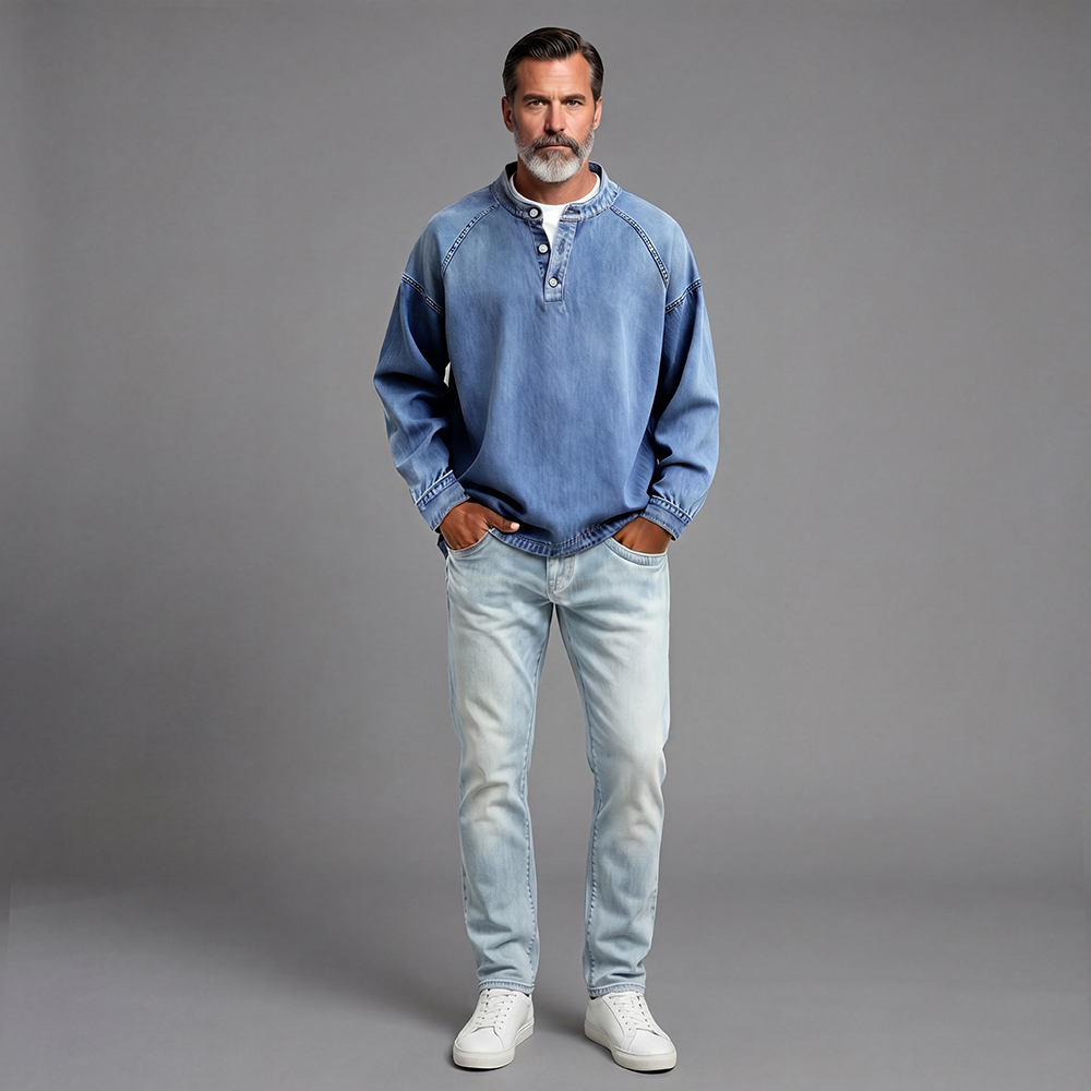 Camisa desgastado Denim casual para hombre