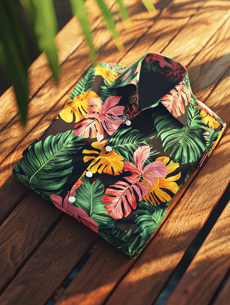 Camisa solapa hawaiano retro casual Vacation de manga corta para hombre