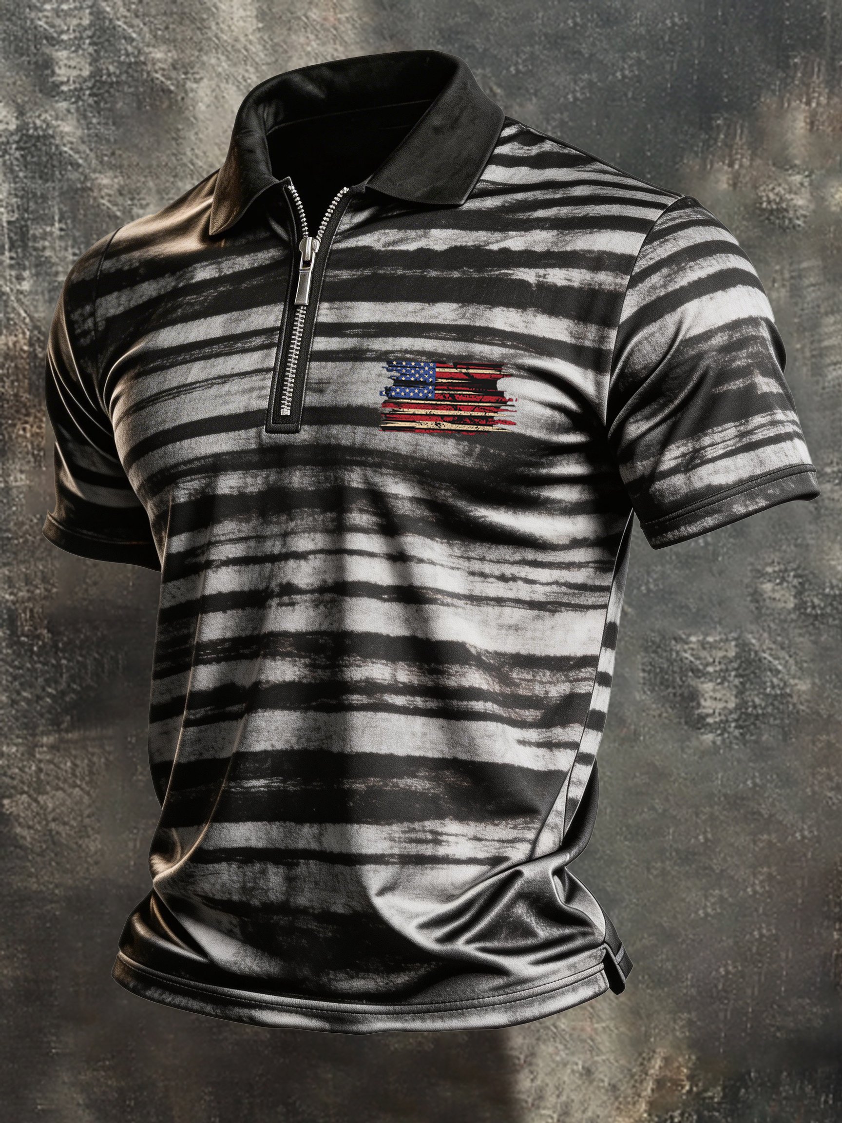 Camisa polo retro "Patriot" Color-Block de manga corta Half-Zip para hombre
