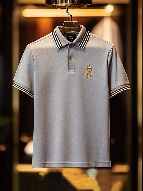 Camisa polo ejecutivo rayas Logo con botones de manga corta para hombre