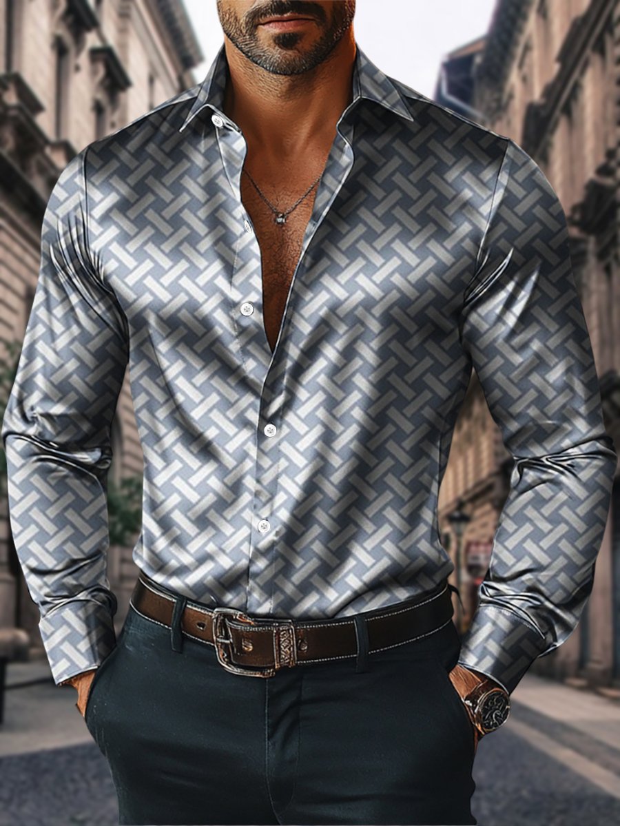 Camisa satén Luxe de manga larga con botones para hombre