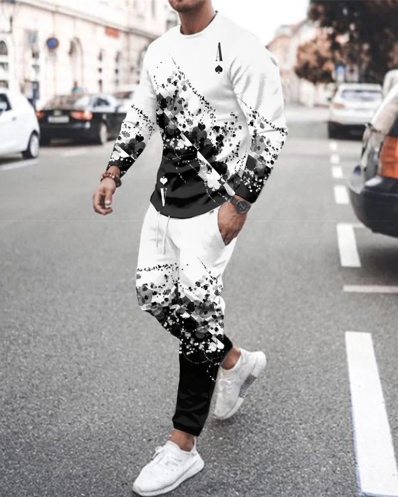 Casual gradient estampado color matching de manga larga sports set 031 para hombre