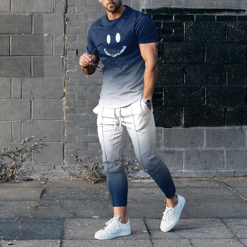 Conjunto de dos piezas Blue And White Gradient Sports camiseta And pantalón