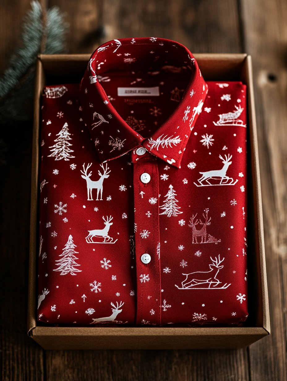 Camisa ejecutivo de lujo Christmas Snowflake and Elk estampado de manga larga para hombre