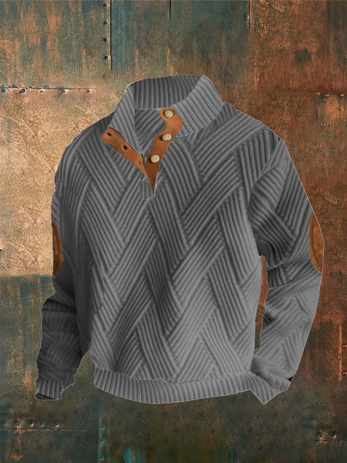 Sudadera a cuadros estampado Button casual para hombre