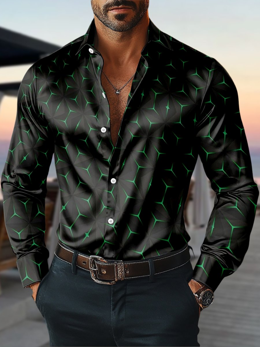 Camisa satén Luxe de manga larga con botones para hombre