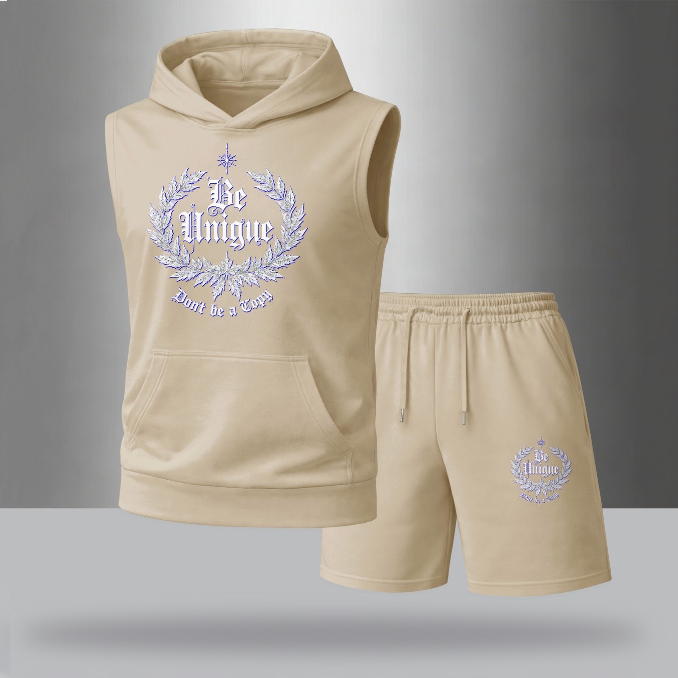 Sudadera con capucha Urban Style Sleeveless Set – “Be Unique” estampado, Don’t Be a Copy Graphic, Summer Streetwear Tracksuit, TikTok US Hot Trend, para uso diario & Gym Ready para hombre