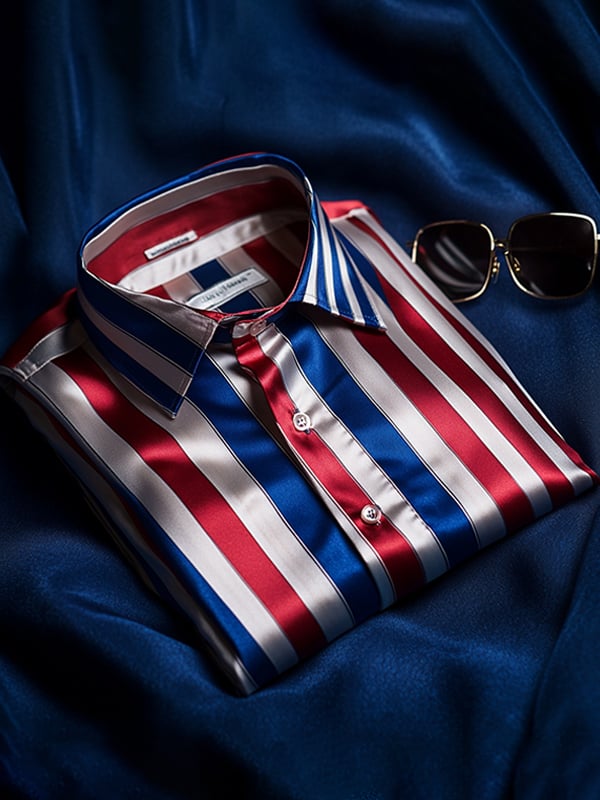 Camisa satén de lujo vintage a rayas de manga corta para hombre
