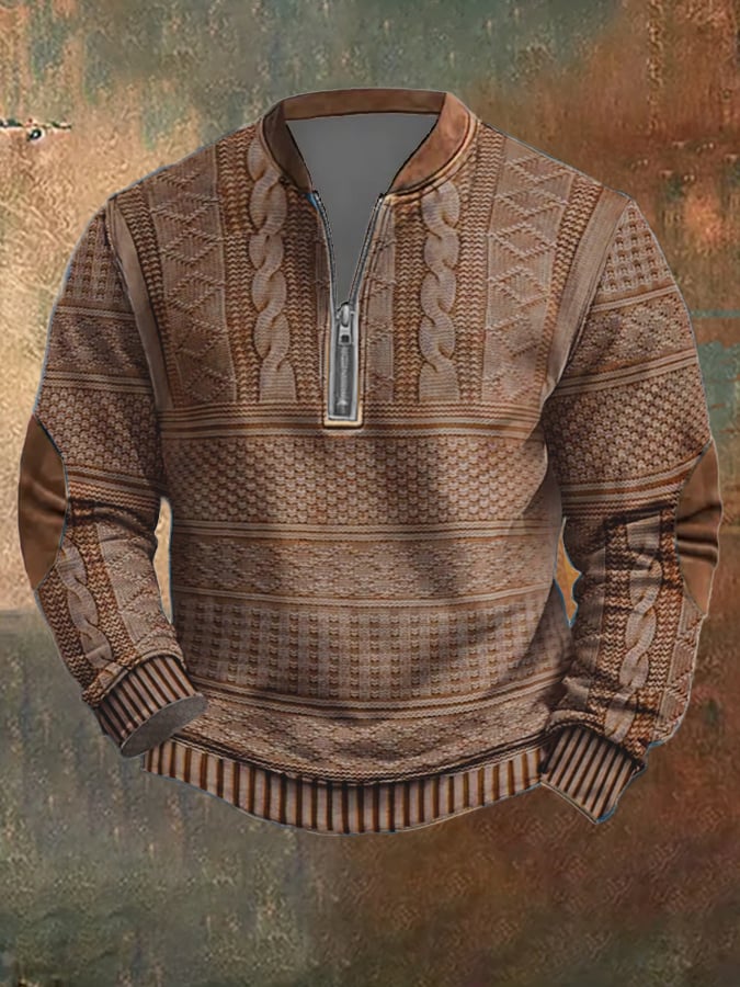 Sudadera vintage tejido estampado con cierre para hombre