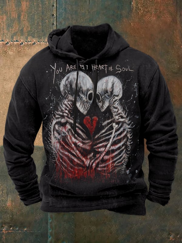 Sudadera vintage Skull estampado bolsillo con gorrasucha para hombre