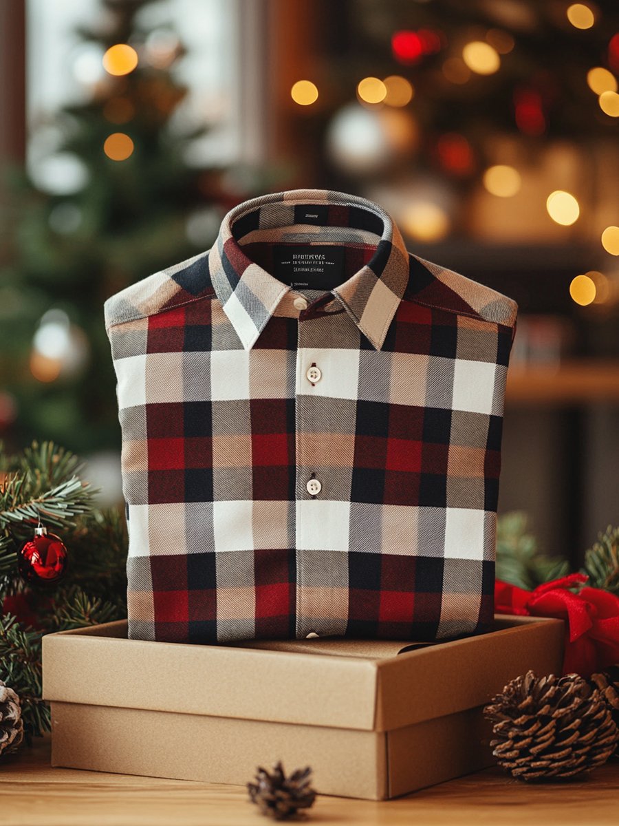 Camisa ejecutivo retro a cuadros de manga larga para hombre