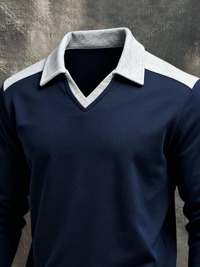 Sudadera vintage Color-Block de manga larga With Seagull cuello para hombre
