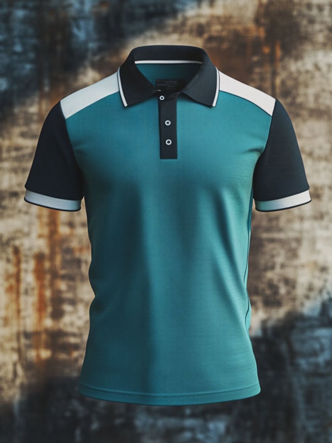 Camisa polo casual clásico Contrast Color estampado ejecutivo de manga corta para hombre