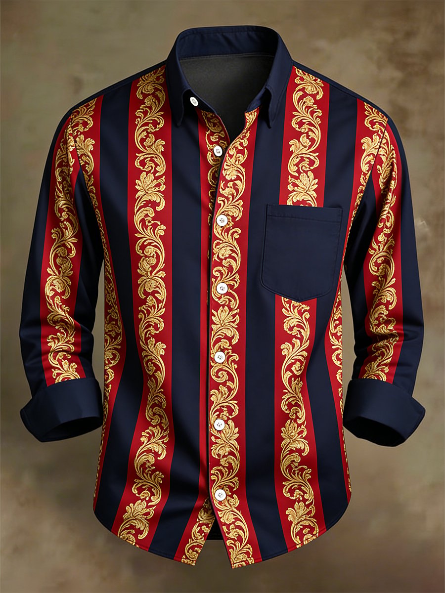 Camisa retro ejecutivo casual Baroque a rayas de manga larga para hombre