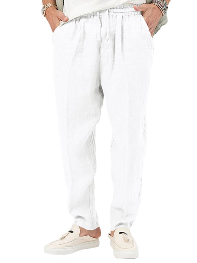 Pantalón de moda de color sólido holgado Lace-Up casual para hombre