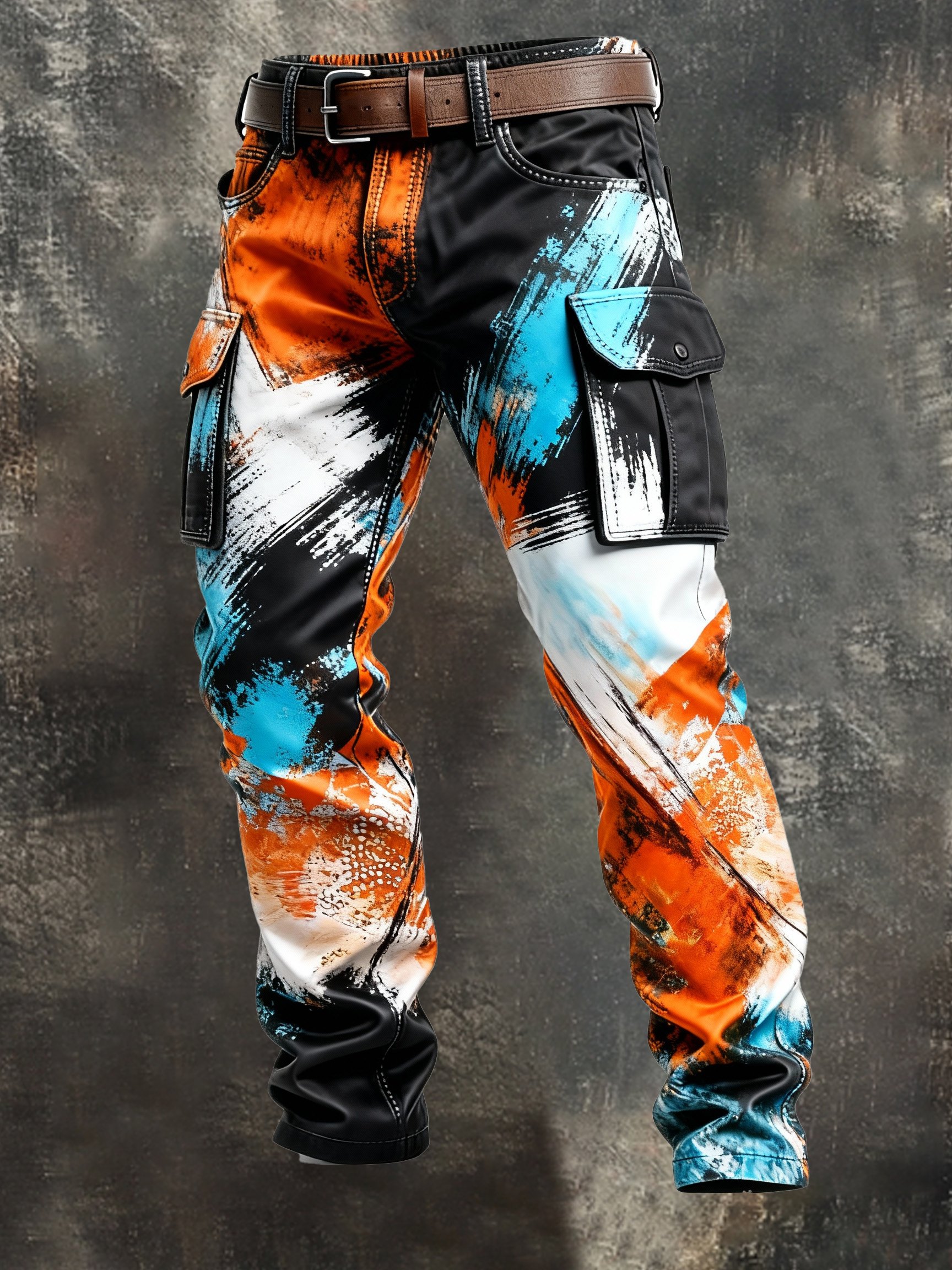 Pantalón retro en bloques de color desgastado bolsillo Cargo para hombre