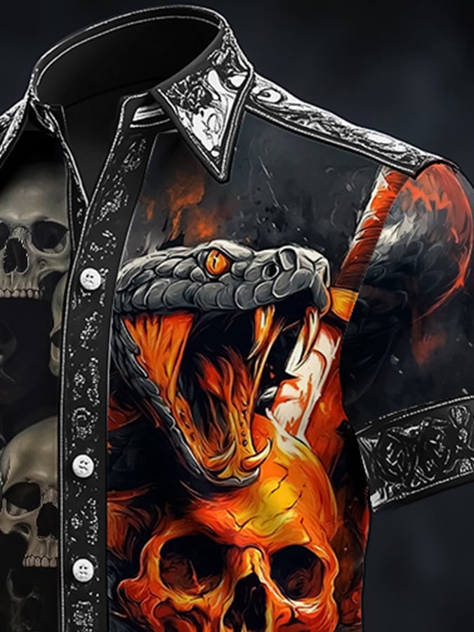Camisa casual Dark Skull Art satén para hombre