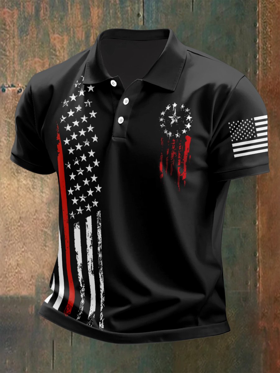 Camisa polo para exterior Independence Day American Flag Button de manga corta para hombre