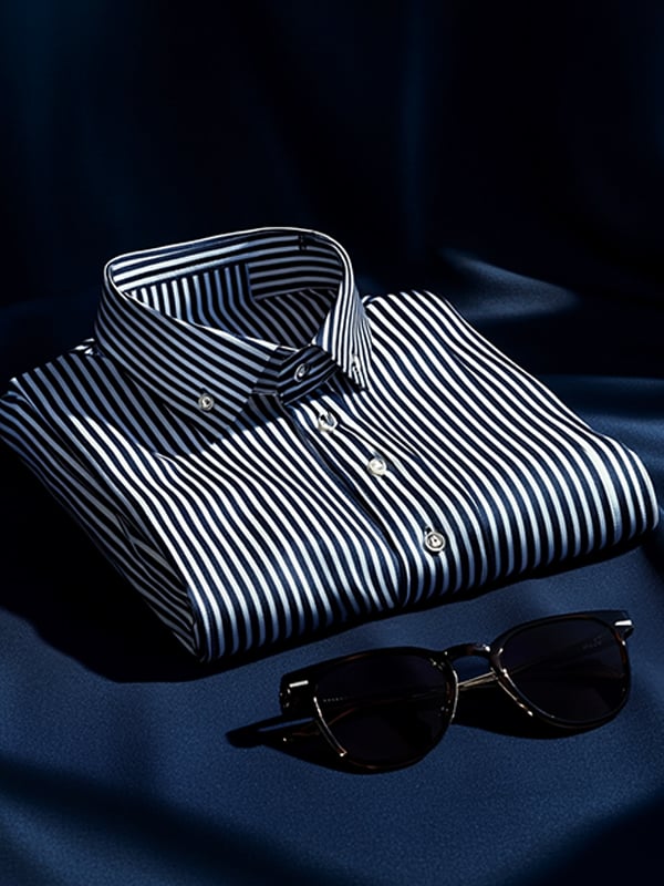 Camisa satén de lujo vintage a rayas de manga corta para hombre