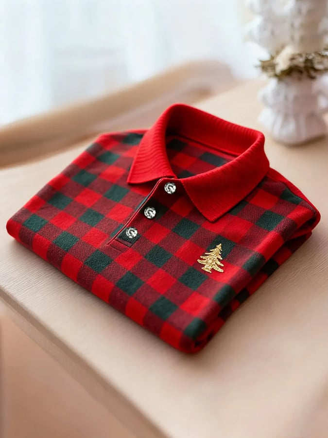 Camisa polo Christmas-Themed estampado de manga corta para hombre