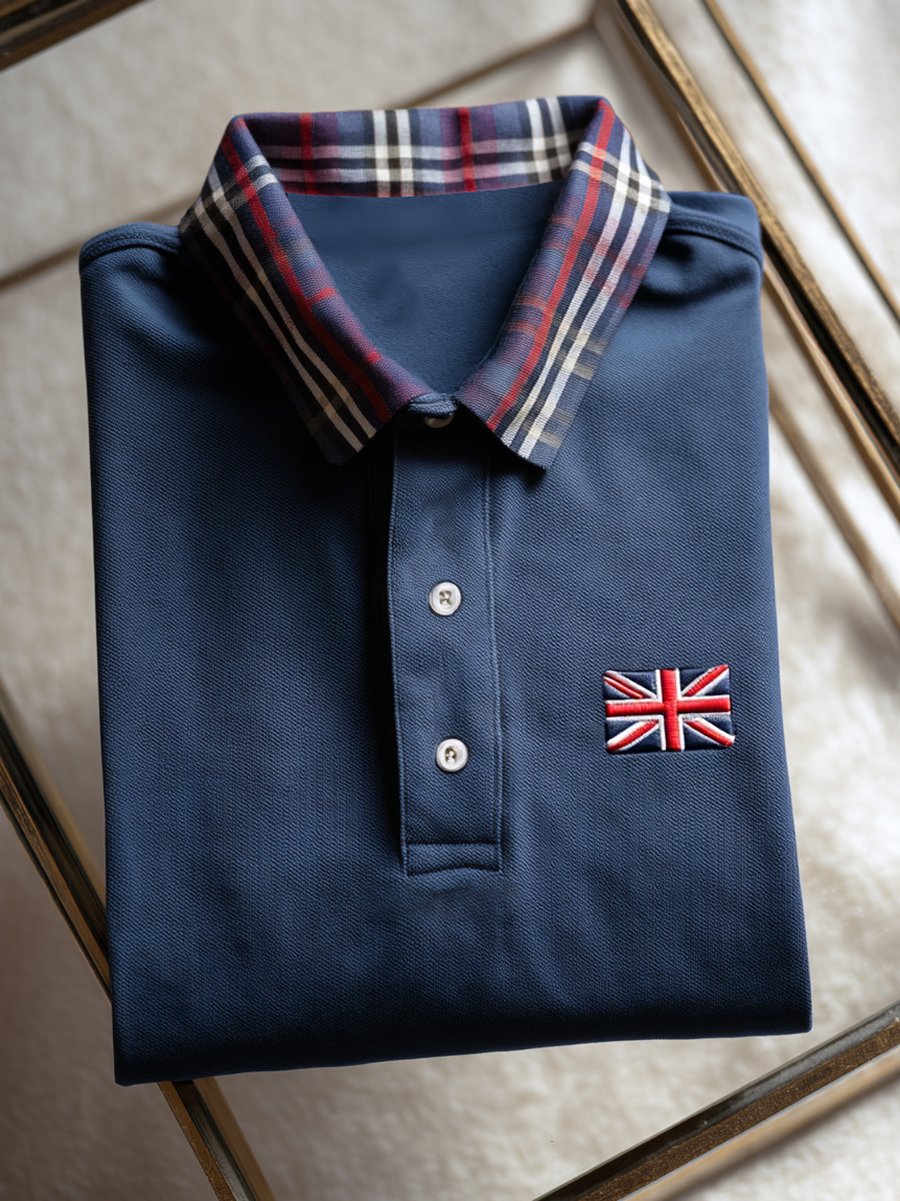 Camisa polo ejecutivo casual Union Jack Button de manga corta para hombre