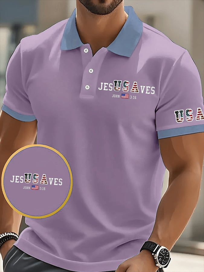 Camisa polo vintage USA Jesus Saves estampado para hombre
