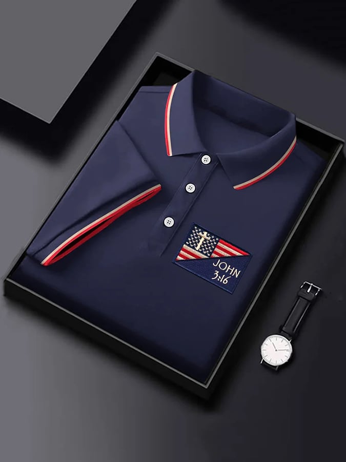 Camisa polo Independence Day retro Flag estampado para hombre