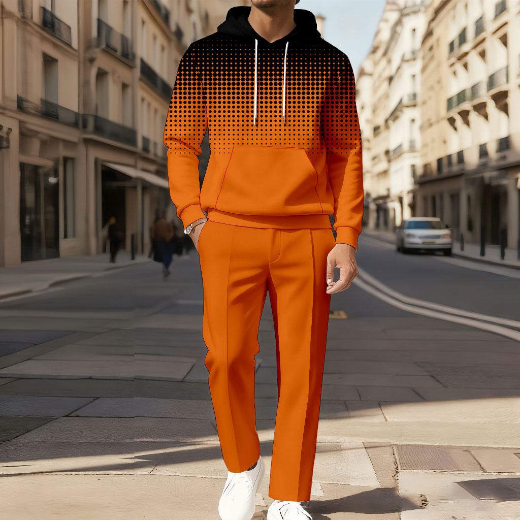 Conjunto de dos piezas casual Color Matching estampado de manga larga sudadera con capuchas sudadera & Trousers para hombre