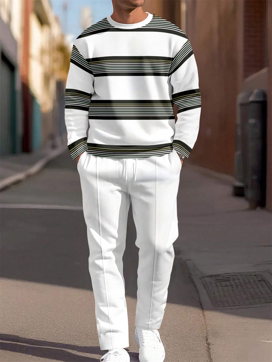 Colorblock Round Neck casual Sports Set 020 para hombre