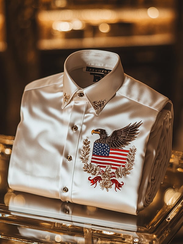 Camisa satén Luxe Independence Day de manga larga con botones para hombre