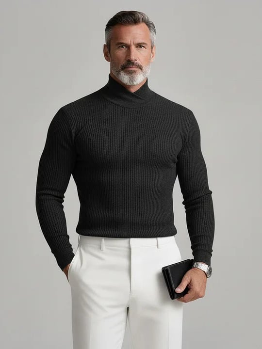 Gray Cross High cuello de manga larga acanalado tejido Sweaters para hombre
