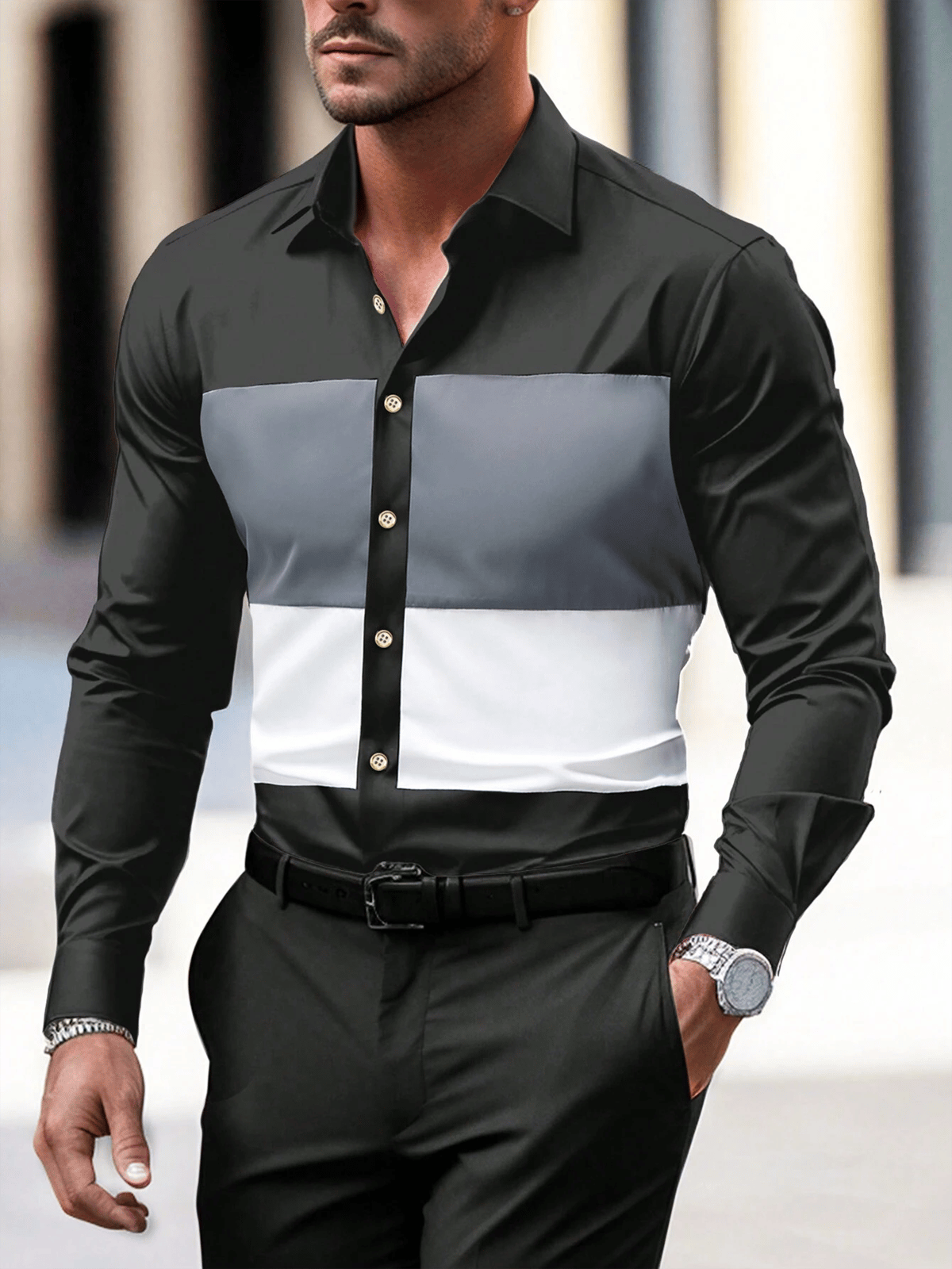 Camisa ejecutivo casual de manga larga para hombre