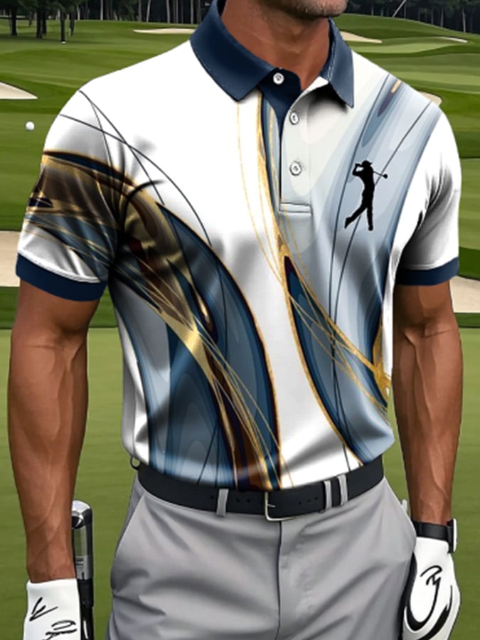 Camisa polo casual estampado de manga corta para hombre
