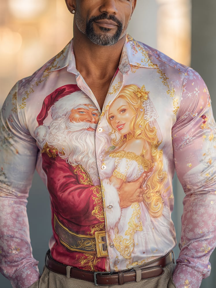 Camisa ejecutivo Christmas estampado de manga larga para hombre