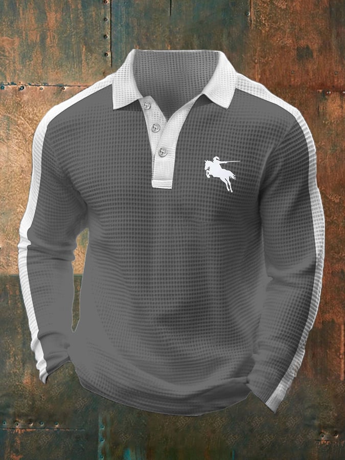 Camisa polo ejecutivo casual Waffle Fabric de manga larga para hombre