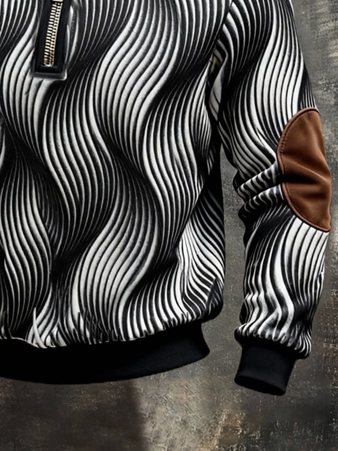 Sudadera retro en bloques de color estampado Color-Blocked con cierre para hombre
