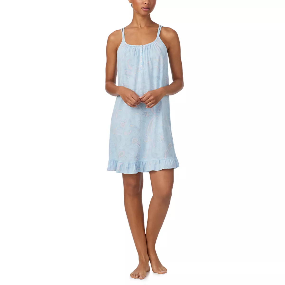Double Strap Button Neck Nightgown - 1