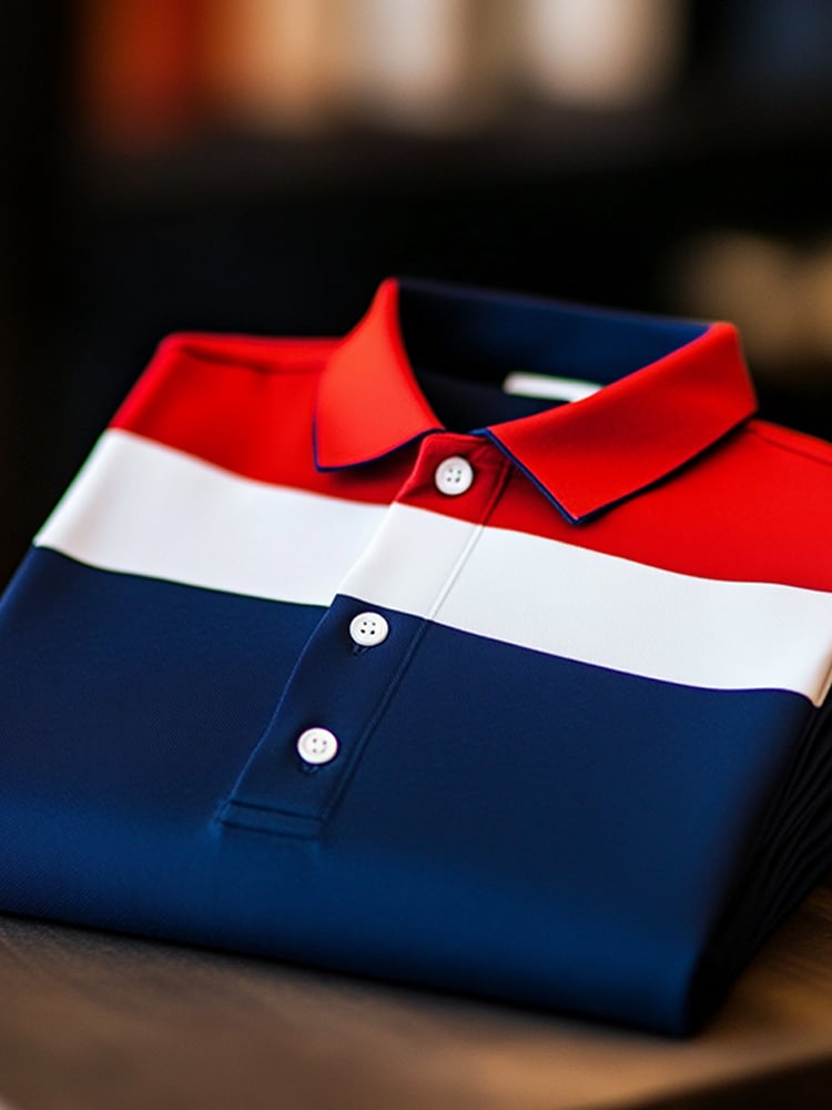 Camisa polo ejecutivo casual Red and Blue Block Button de manga corta para hombre