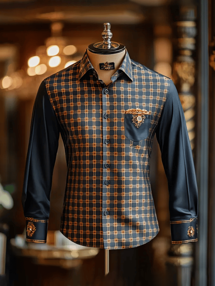 Camisa Contrast Luxe a cuadros de manga larga para hombre