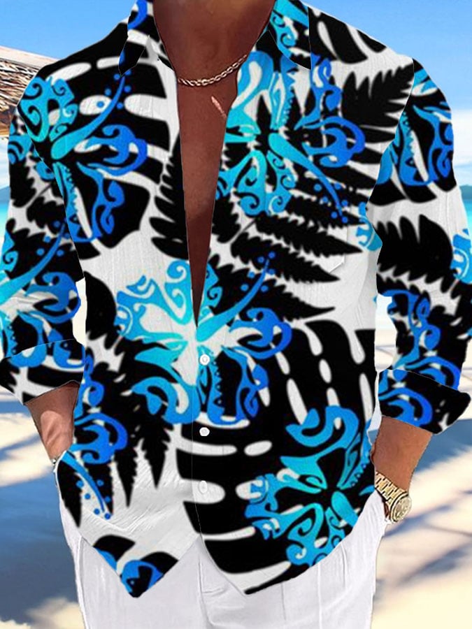 Camisa casual Hawaiian estampado Lapel para hombre