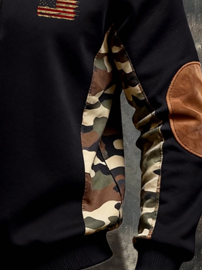 Sudadera vintage Color-Block con cierre para hombre