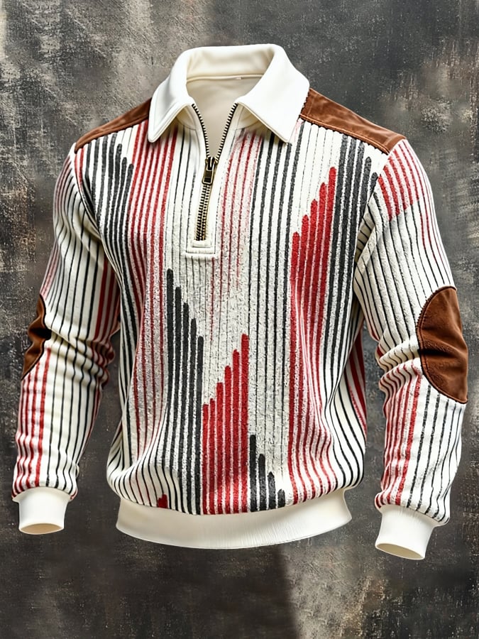 Sudadera retro en bloques de color estampado Color-Blocked con cierre para hombre