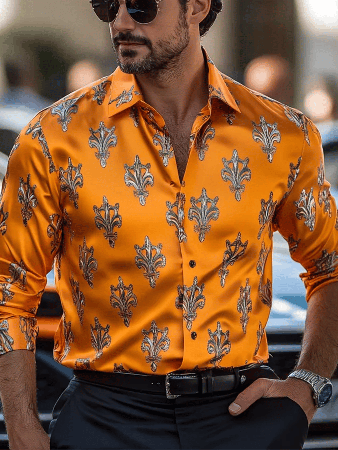 Camisa de moda ejecutivo de lujo Design estampado de manga larga para hombre