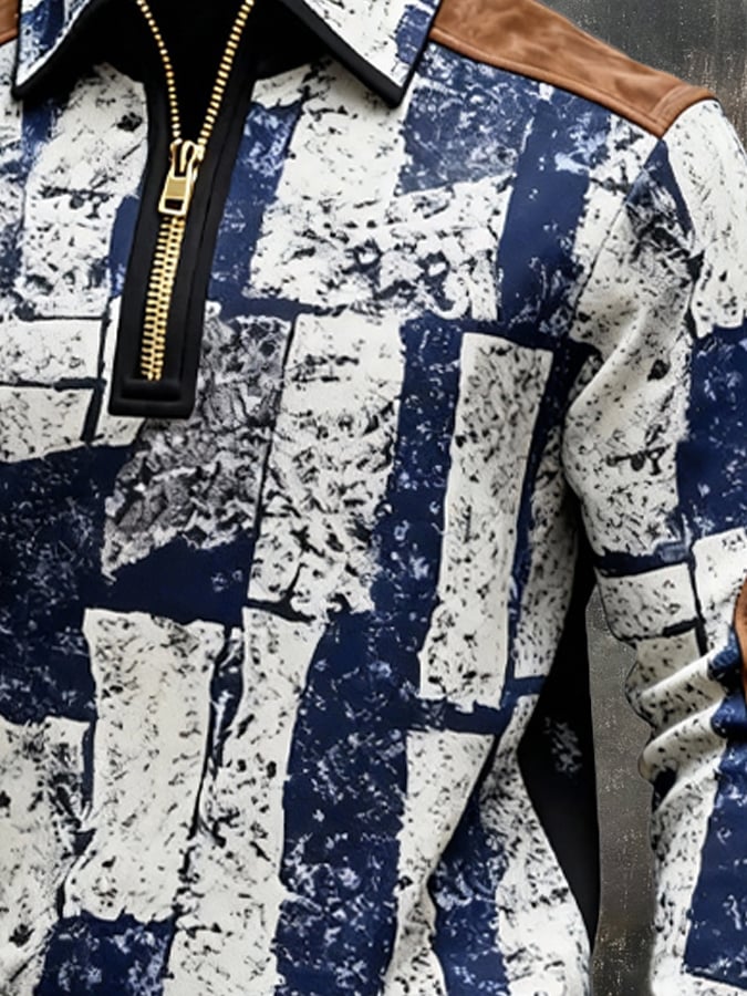 Sudadera retro en bloques de color estampado cierre para hombre
