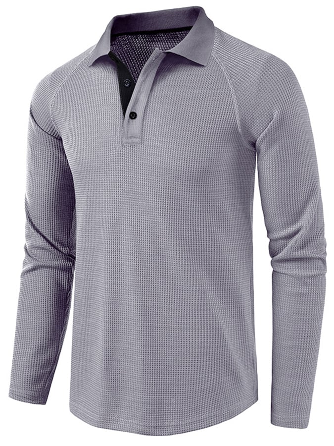 Camisa polo Athletic casual Waffle de manga larga Half Button