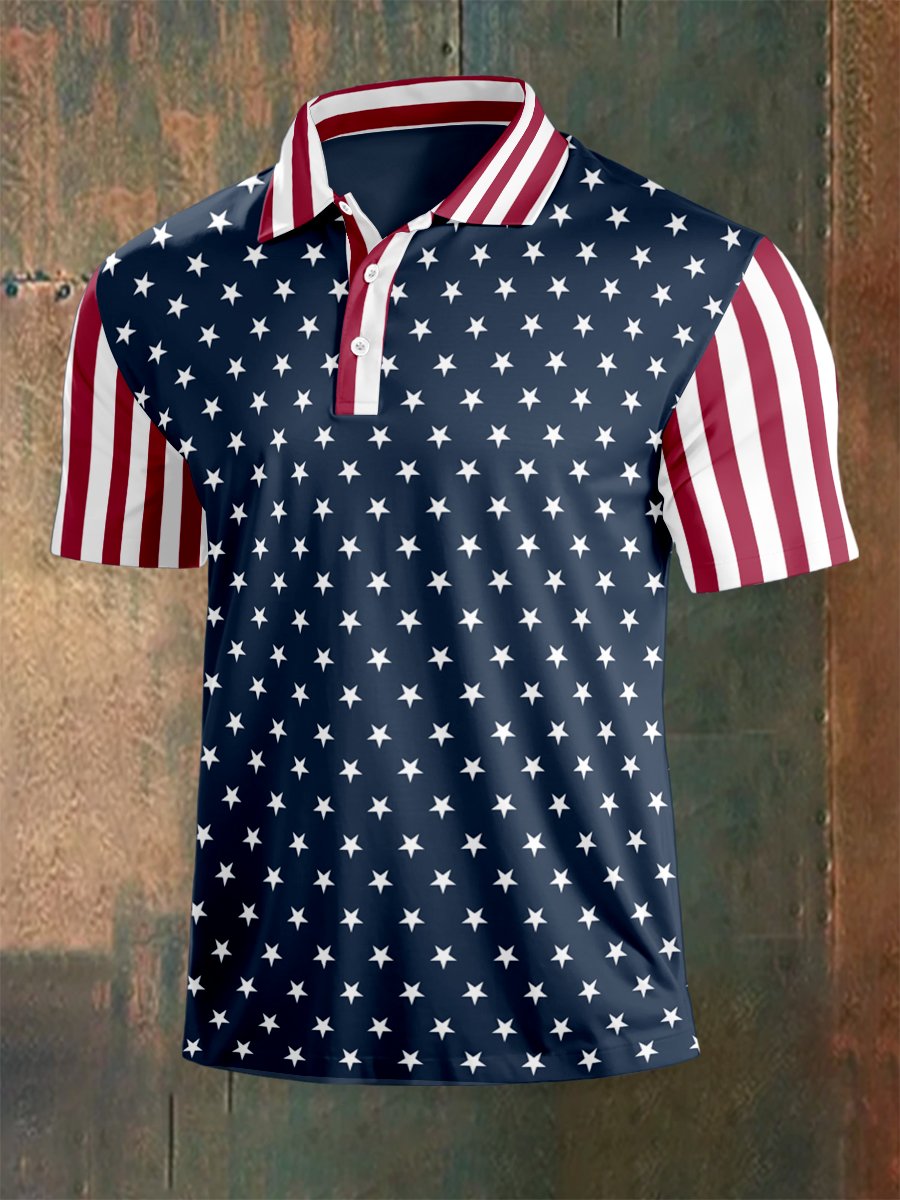 Camisa polo para exterior Independence Day American Flag Button de manga corta para hombre