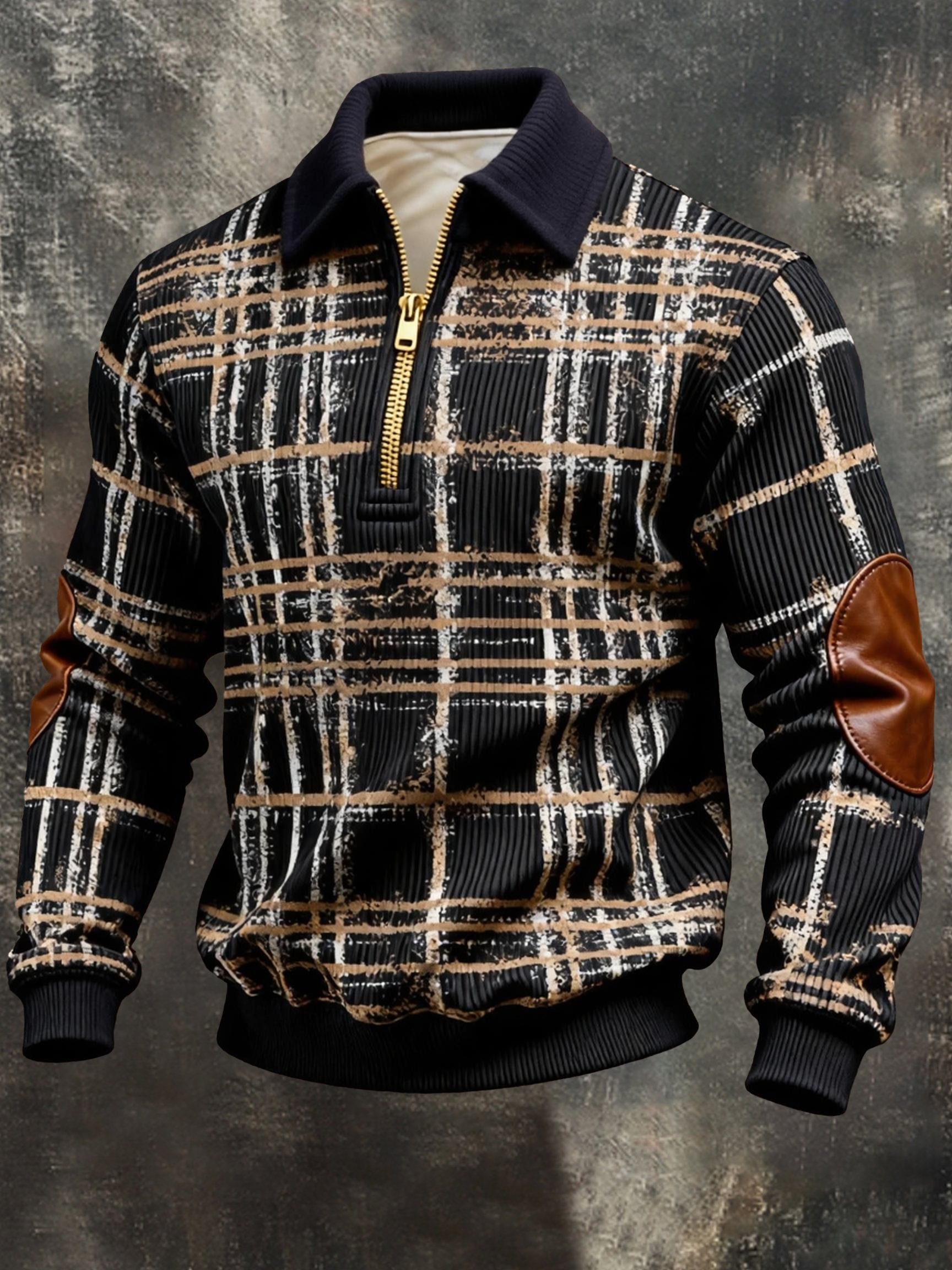 Sudadera vintage Color-Block estampado con cierre con gorrasucha para hombre