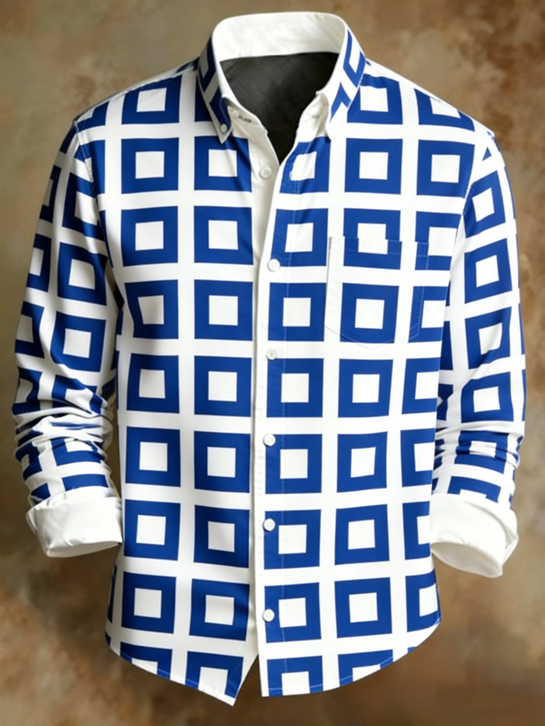 Camisa retro Abstract Art estampado a cuadros diseño ejecutivo Style para hombre