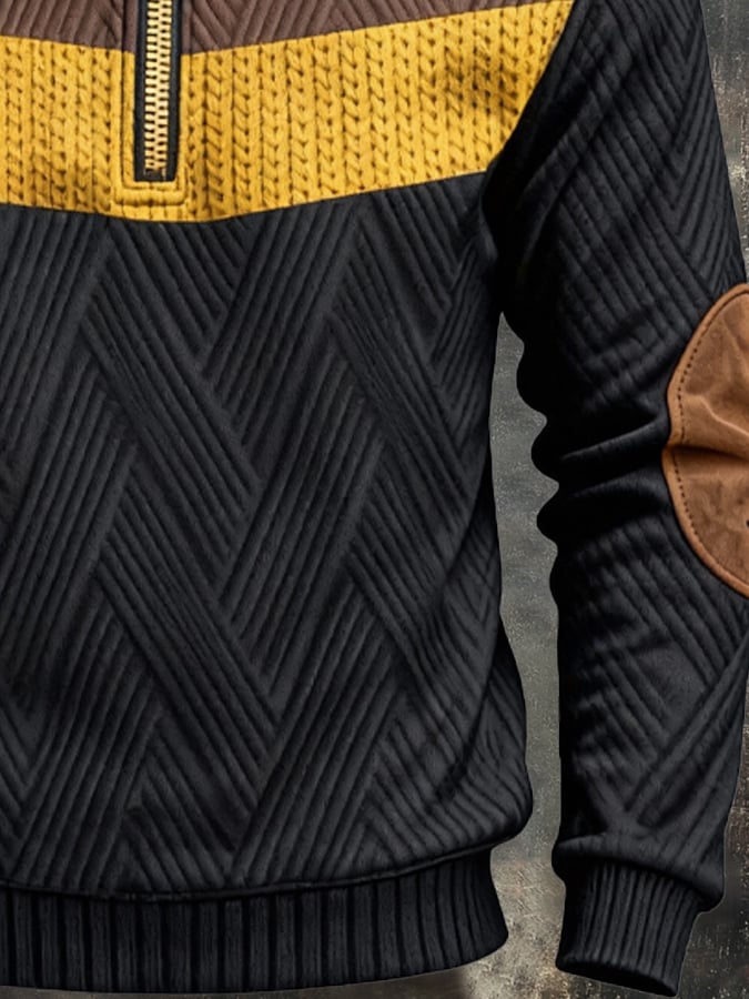 Sudadera retro en bloques de color estampado cierre para hombre