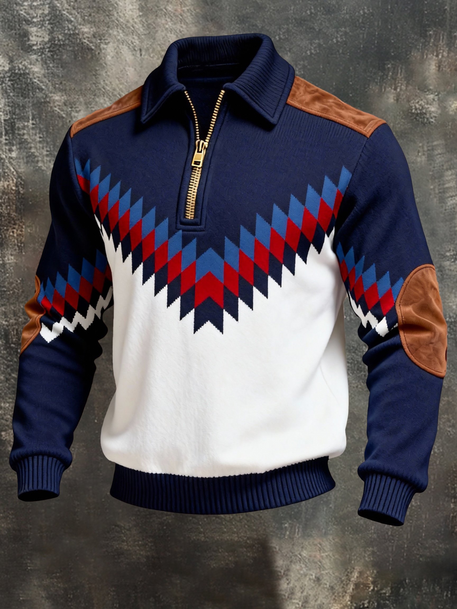 Sudadera vintage Color-Block estampado con cierre con gorrasucha para hombre